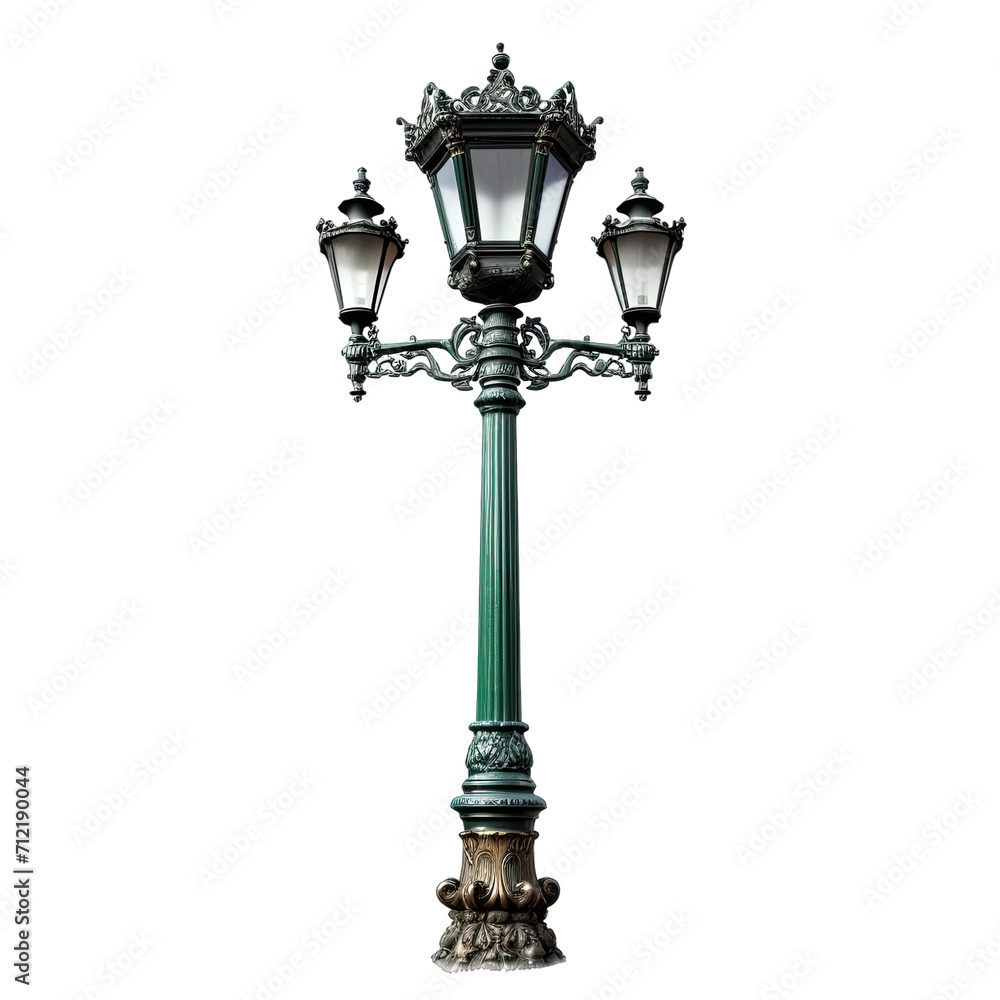A Decorative Lamppost. Isolated on a Transparent Background. Cutout PNG