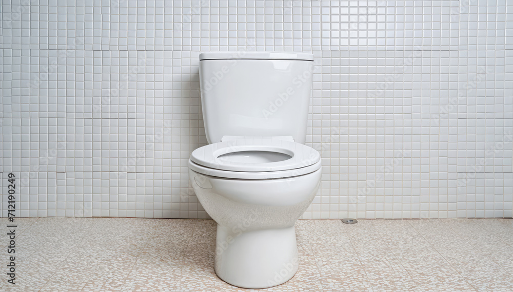 Clean White Bathroom with Ceramic Tile Flooring and Toilet Bowl