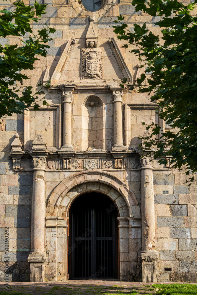 Burguete, church facade of San Nicolás de Bari, Santiago's road, Navarra, Spain
