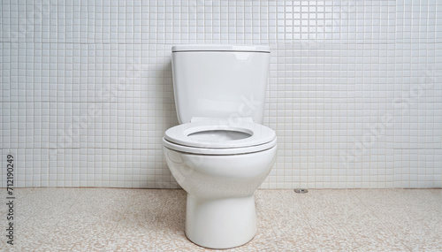 Obraz na płótnie Clean White Bathroom with Ceramic Tile Flooring and Toilet Bowl w salonie