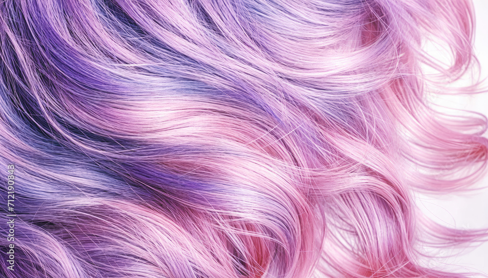 White background showcases vibrant purple, pink, and white hair dye White background showcases vibrant purple, pink, and white hair dye