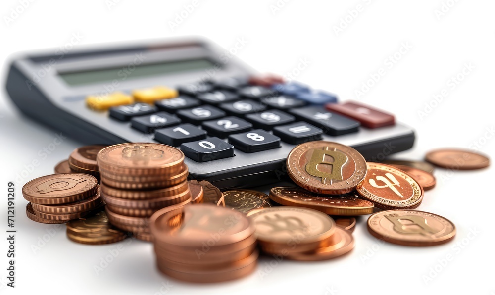 Calculator and Coins - A cartoon calculator with coins, representing financial calculations and budgeting Calculator and Coins - A cartoon calculator with coins, representing financial calculations and budgeting