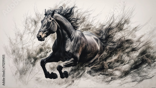 Black and White Horse Sketch in Motion