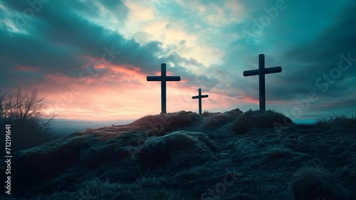 lofi animated of dark sky three cross on the golgotha hill golgota easter jesus christmast christian vibes faith