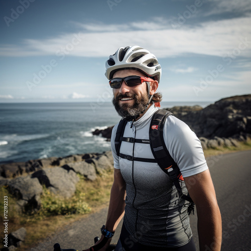 Cyclist man on the coast.