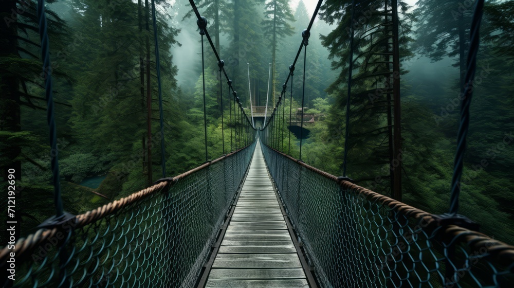 Mystical Forest Bridge Amidst Lush Green Trees