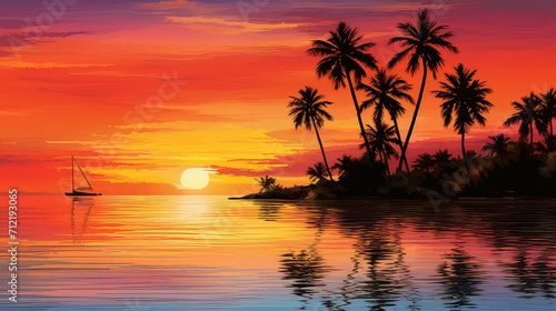 ocean tropical summer background illustration paradise vacation, surf coconut, hammock relaxation ocean tropical summer background © vectorwin