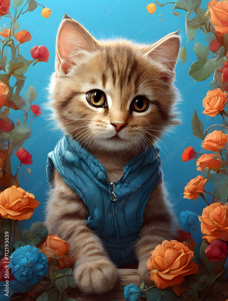Graceful Bengal Cat Posing on a Tranquil Blue Background Graceful Bengal Cat Posing on a Tranquil Blue Background
