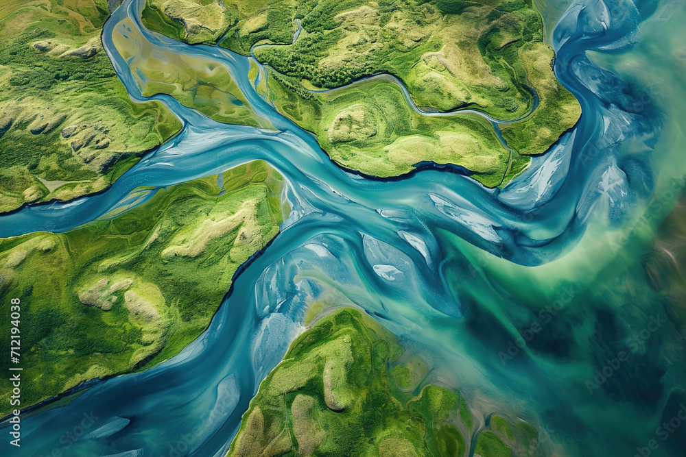 Obraz premium Abstract compositions created by rivers and water bodies from above.