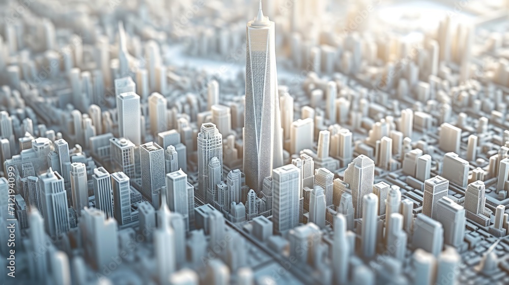 Obraz premium White modern architectural model city, Bird's-eye view. Generative AI.