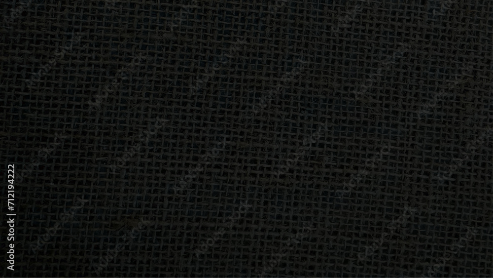 Jute hessian sackcloth canvas woven texture pattern background in light black color blank empty. Black Hemp rope texture background. Haircloth wale black dark cloth wallpaper.  - obrazy, fototapety, plakaty 