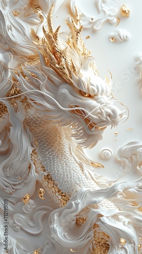 Chinese New Year, Auspicious Dragon theme, Subtle gold on white. Generative AI.