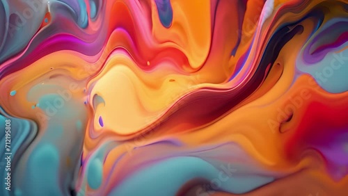 Flowing liquid paint various bright colors.Orange,blue,red, purple, green, yellow and pink colors.Creative background effect. Abstract art of applying colorful ink. Movable colorful background of pain photo