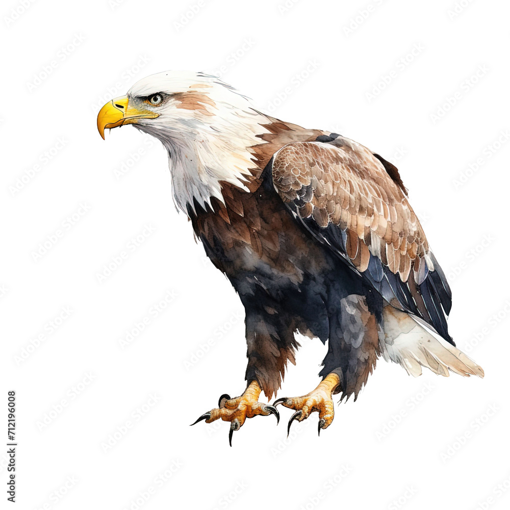 Bald eagle on transparent background, watercolor bald eagle collection, children's book illustration, children's clipart, printable animal stickers,american eagle isolated on white Bald eagle on transparent background, watercolor bald eagle collection, children's book illustration, children's clipart, printable animal stickers,american eagle isolated on white