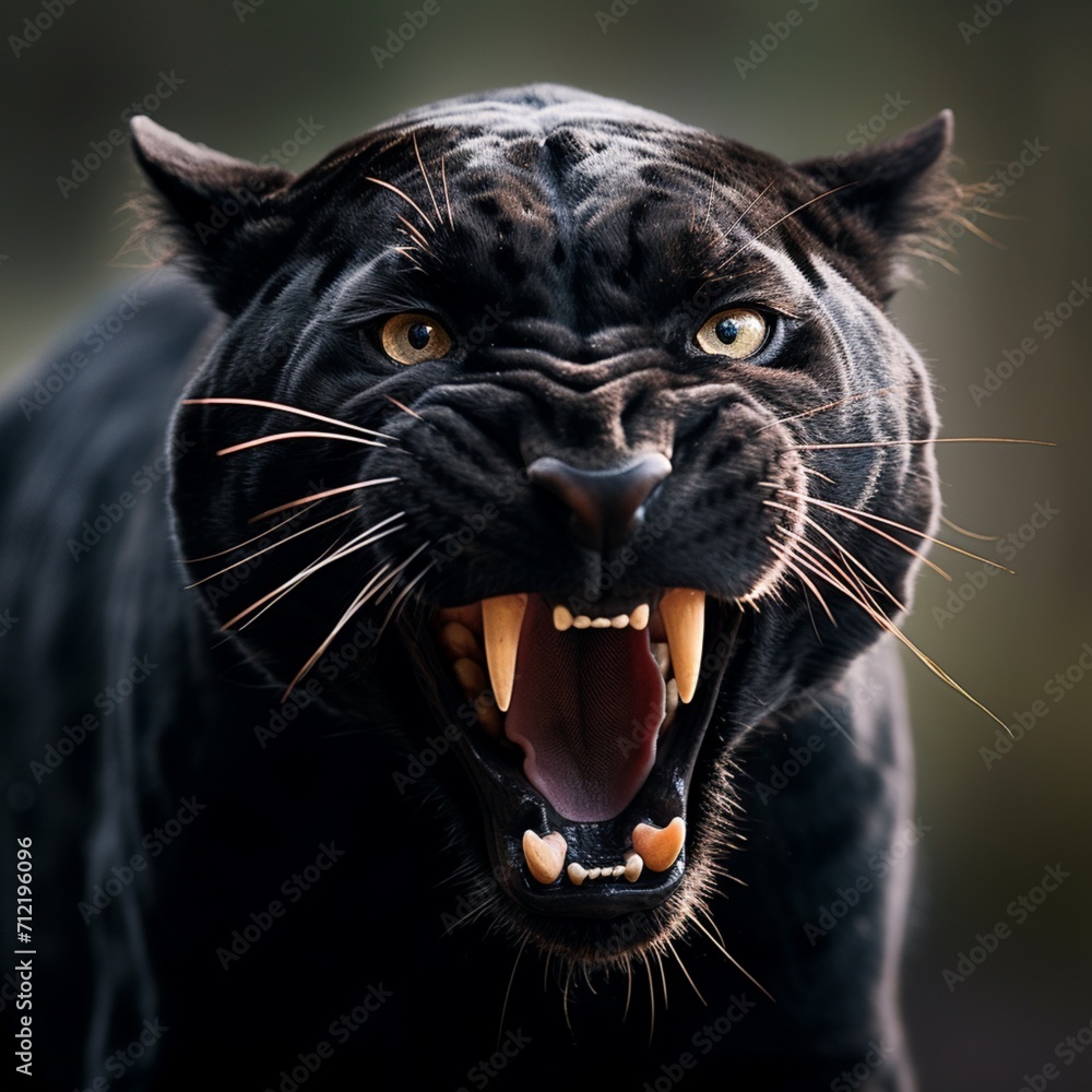 Terrible roaring black panther image Generative AI