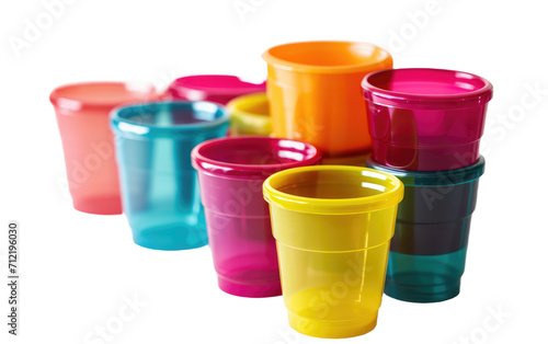 Vasos de Plástico Apilables en Varios Colores Sobre fondo transparente.