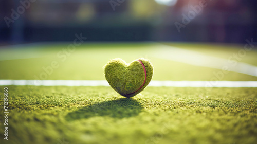 Heart shaped tennis ball on a tennis court © FutureStock