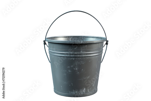 Isolated white bucket made of metal with a handle, an empty container reminiscent of retro household tools