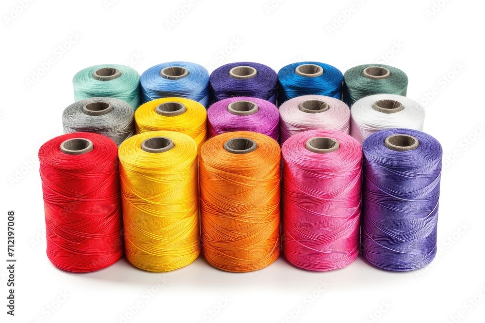 Colored reels of thread on spools used in the clothing industry Colored reels of thread on spools used in the clothing industry