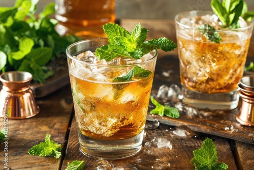 Fresh mint julep alcoholic drink made at home photo