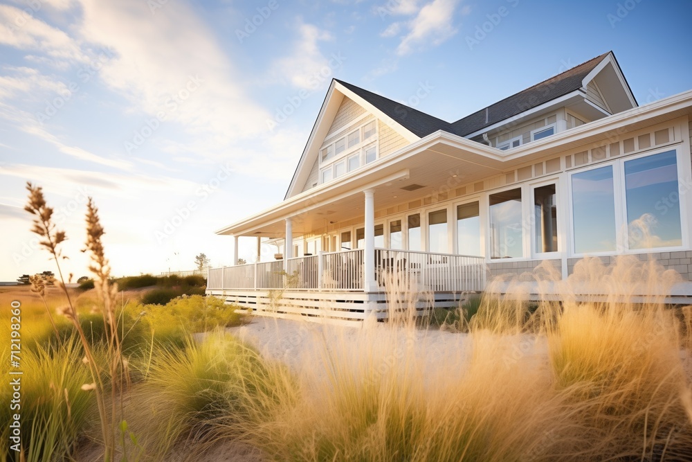 Fototapeta premium beachstyle cape cod house with dune grass
