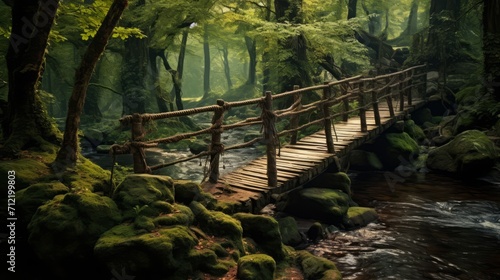 Forest Bridge Over the River Flow