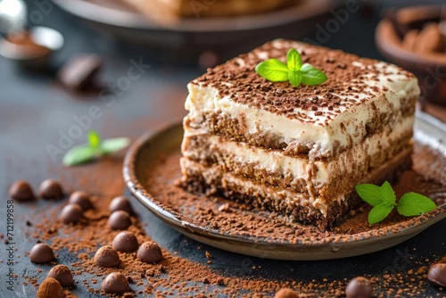 Obraz  z motywem Italian dessert homemade background Tiramisu cake