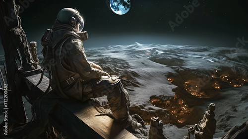astronaut, moon looking