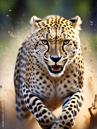 The leopard is rushing forward