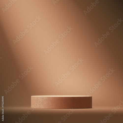 Brown natural podium product display platform 3d background abstract shadow light concept on cosmetic scene presentation stage mockup or empty beige stone pedestal beauty advertising stand backdrop. photo