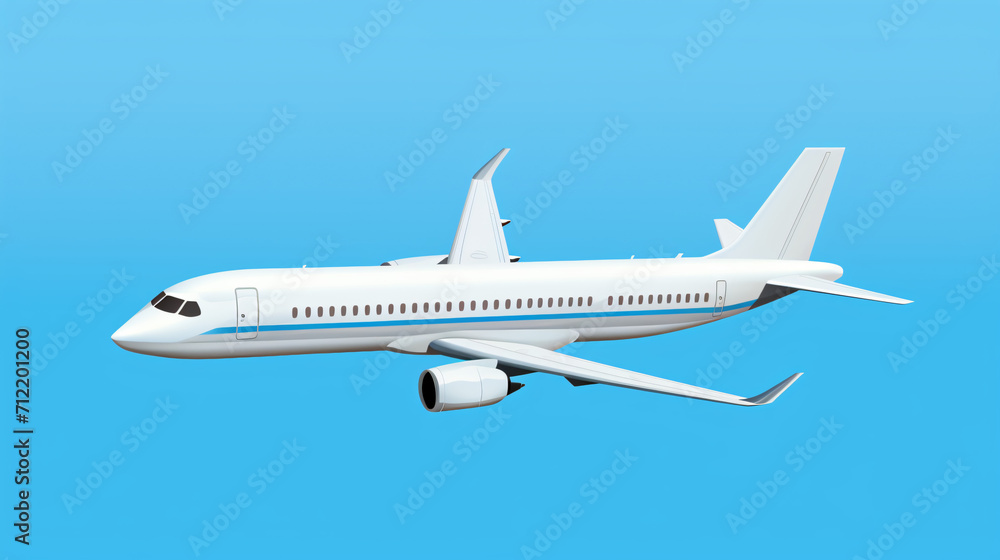 White commercial passenger airplane jet top view