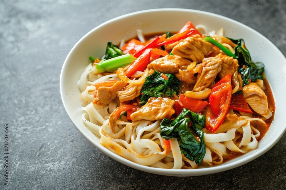 Thai dish of chicken vegetables and noodles