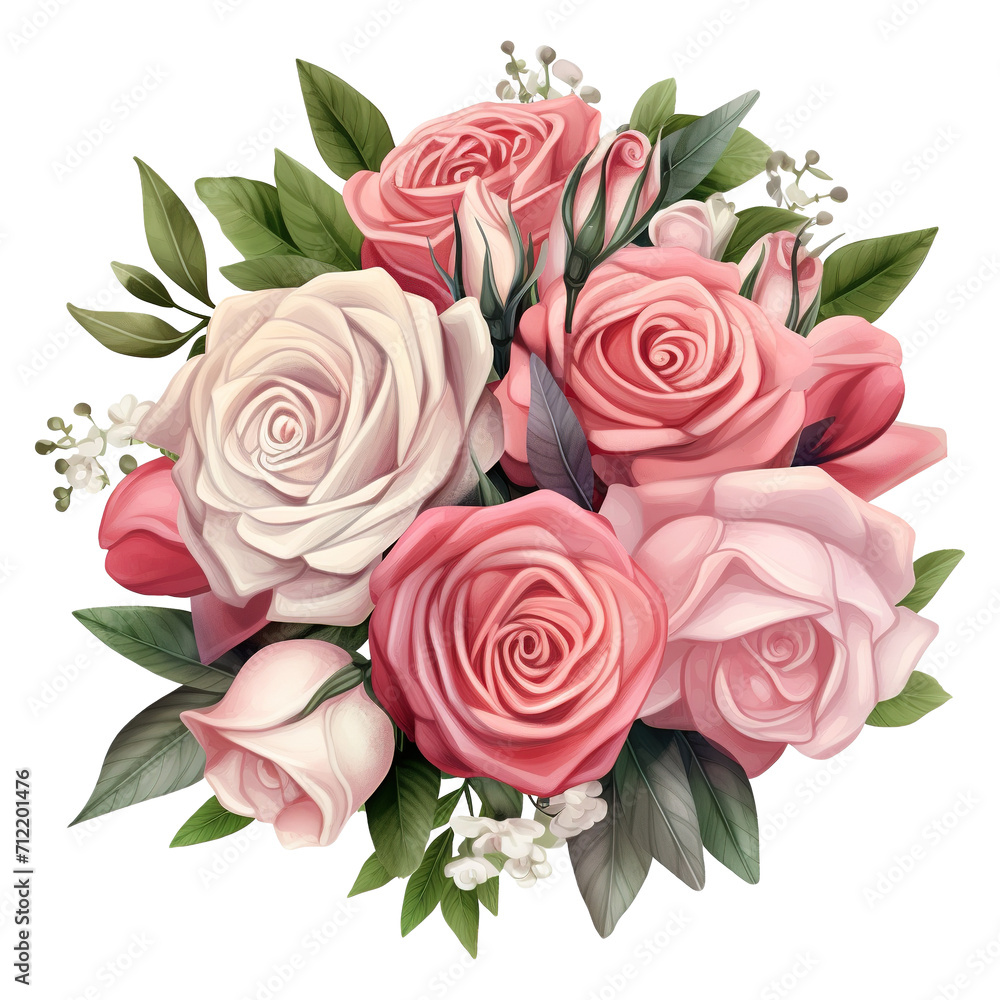 Bouquet of Pink Roses with Green Leaves. AI Generated Image Bouquet of Pink Roses with Green Leaves. AI Generated Image