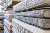Various mattresses on display in a store seen up close