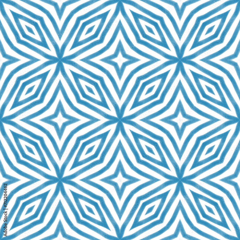 Striped hand drawn pattern. Blue symmetrical