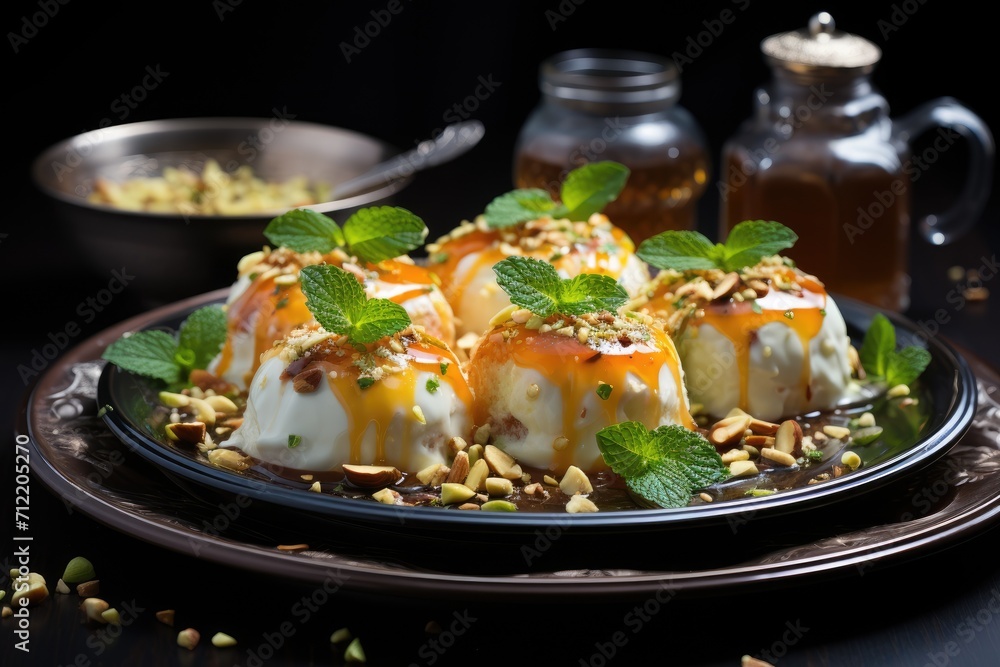 A plate of Dahi Bhalla, Indian street food A plate of Dahi Bhalla, Indian street food