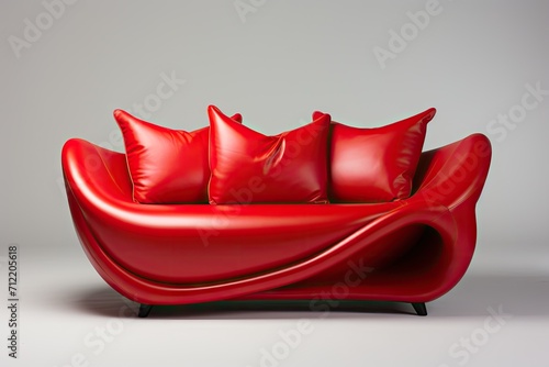 A red couch with red cusions isolated on white surface photo