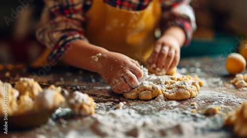 A child makes a cookie. Selective focus. Generative AI,