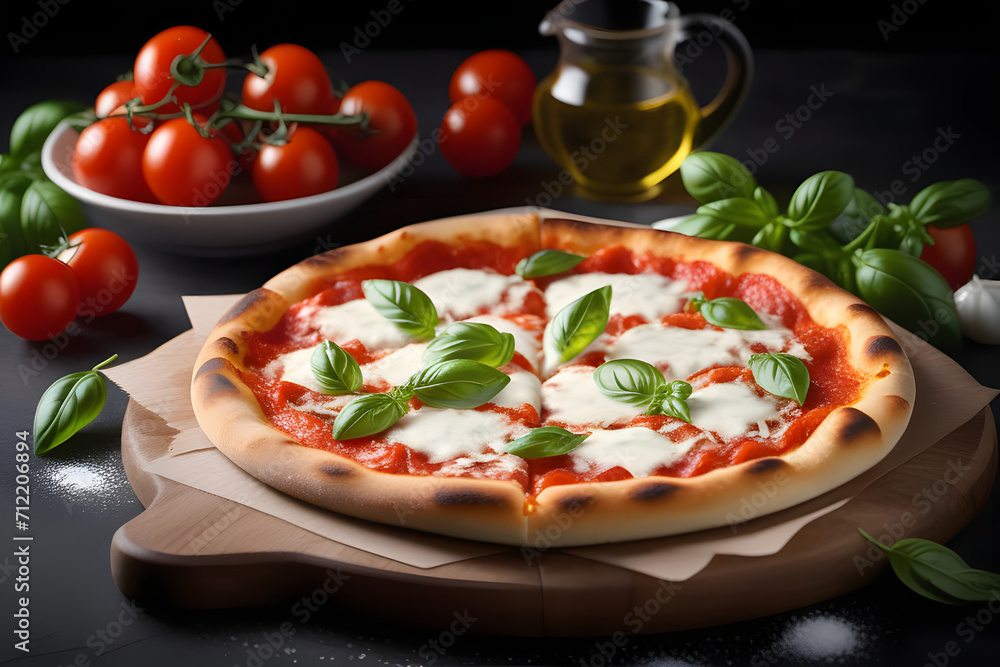 pizza with tomatoes and mozzarella. pizza with tomatoes and mozzarella.