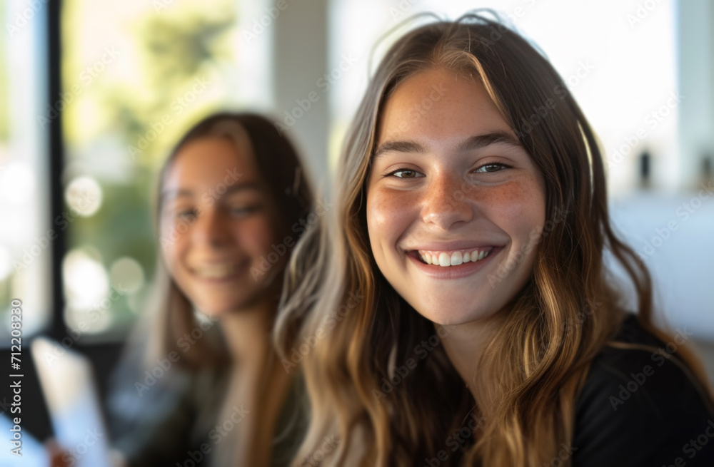 Fototapeta premium young women smiling at the camera in a conference room