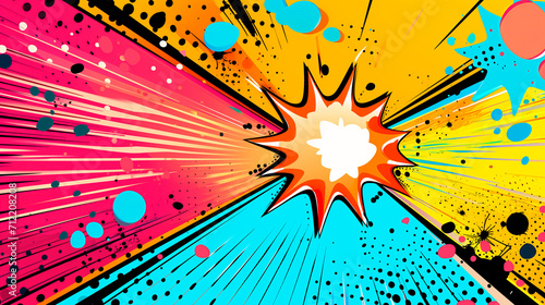 Colorful pop art comic background with explosive bubbles and dots. 