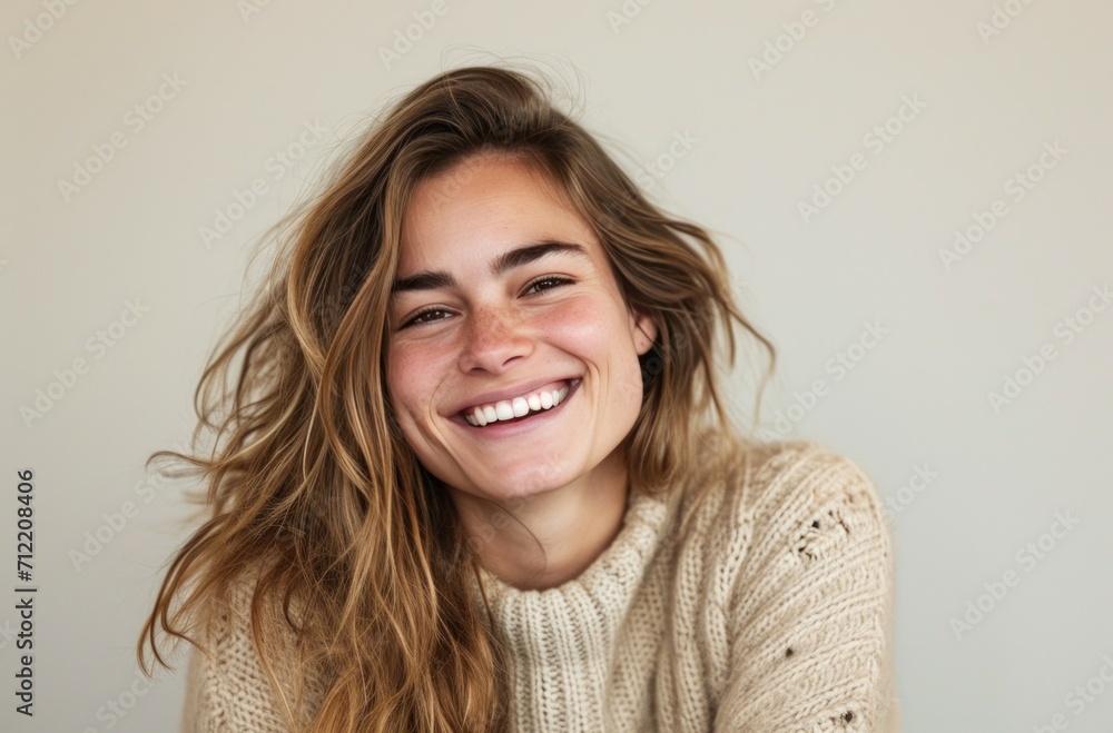 smiling happy woman laughing in studio portrait smiling happy woman laughing in studio portrait