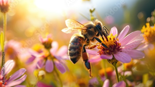 Wildflowers, buzzing bees, and a vibrant sun bring spring's lively spirit © olegganko