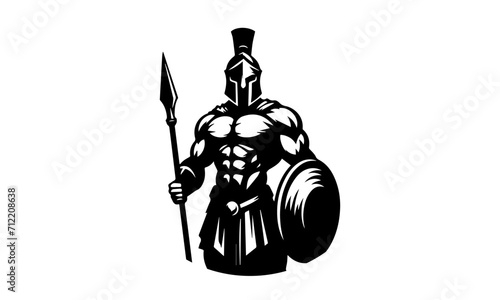 mascot warrior or spartan wearing a helmet logo ,black and white spartan logo , spartran mascot logo