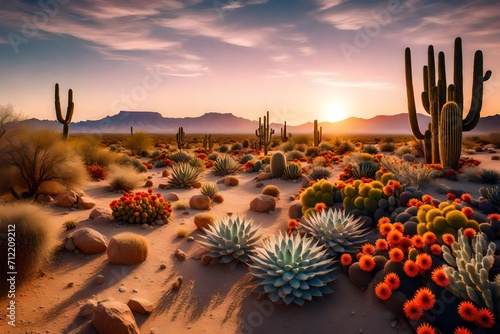 cactus at sunset generated by AI technology
