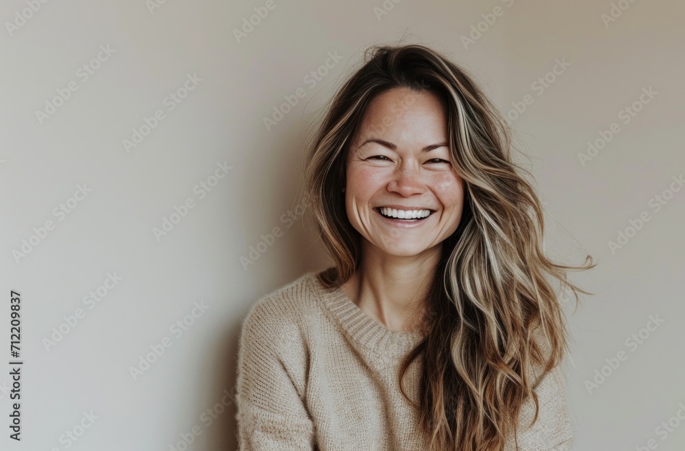 smiling happy woman laughing in studio portrait smiling happy woman laughing in studio portrait