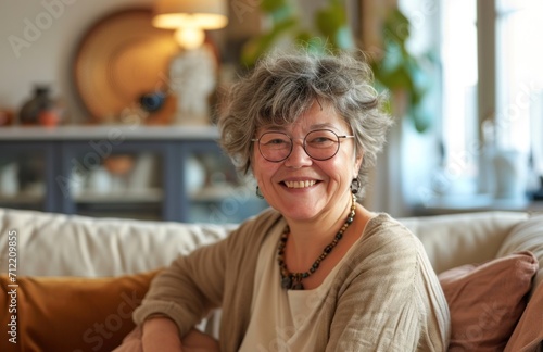 woman smiling in living room