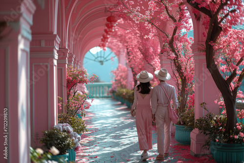 Generative AI image of a romantic stroll in a blooming arcade © ADDICTIVE STOCK CORE