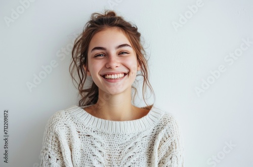 smiling happy woman laughing in studio portrait