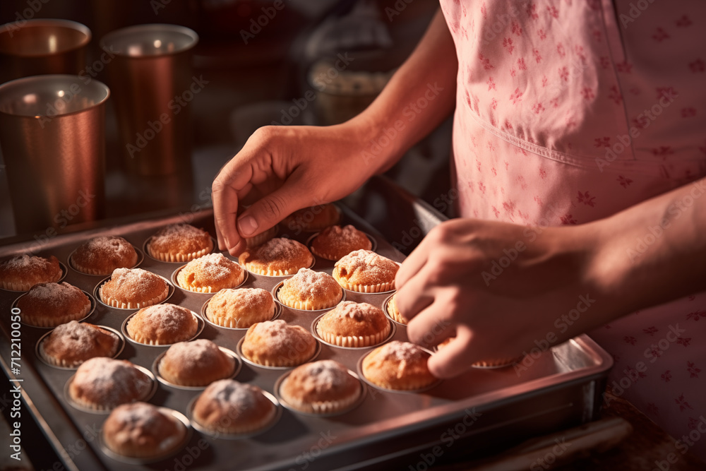 Freshly Baked Muffins Cooling on a Tray Generative AI image